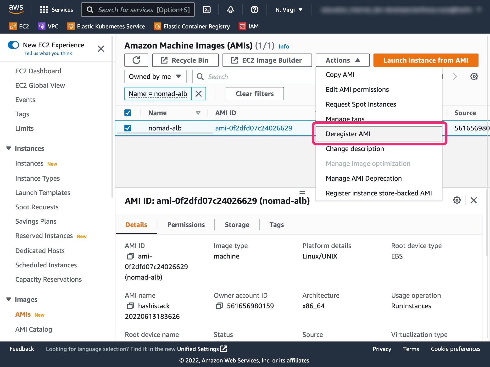 Deregistering the AMI in AWS