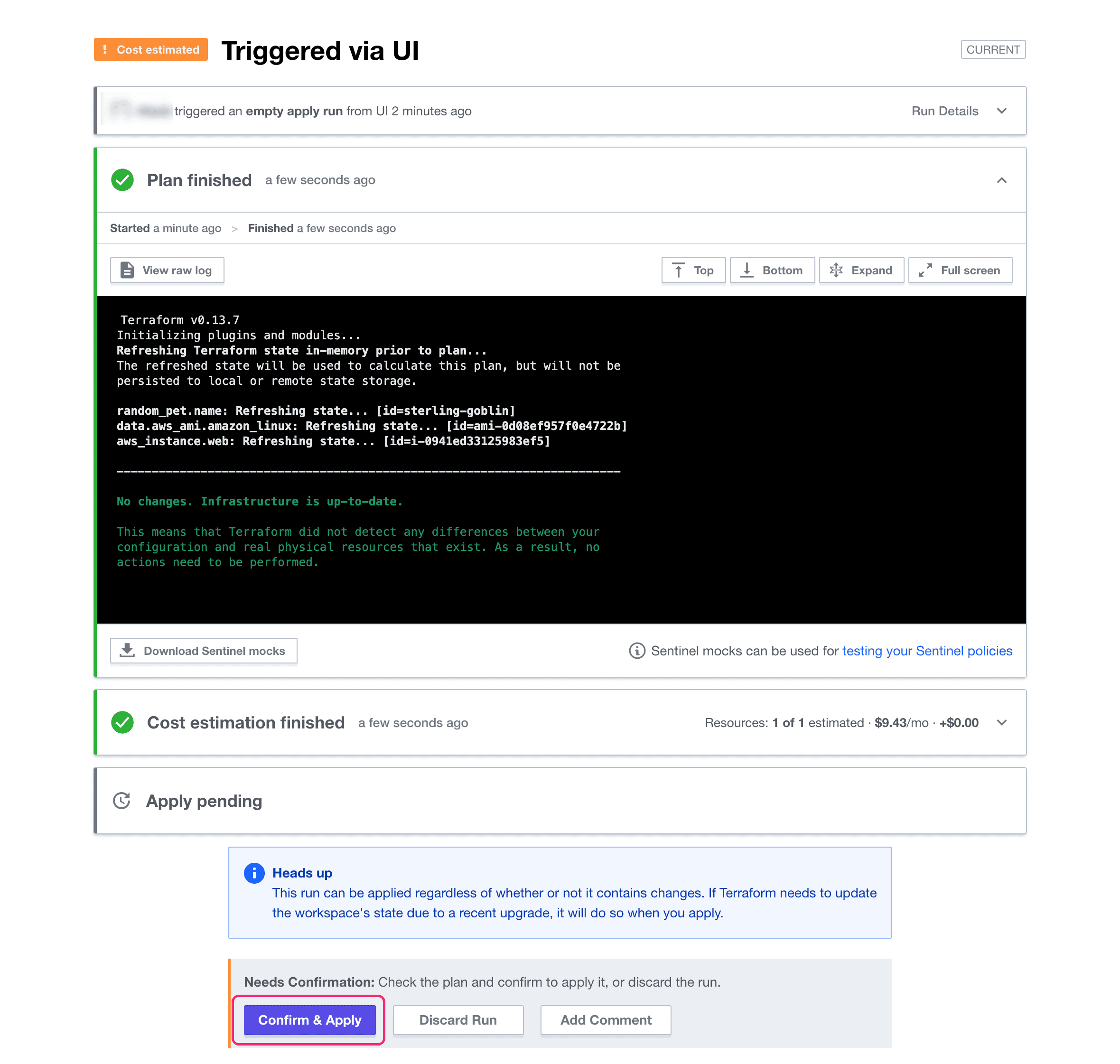 Apply empty epply run in HCP Terraform